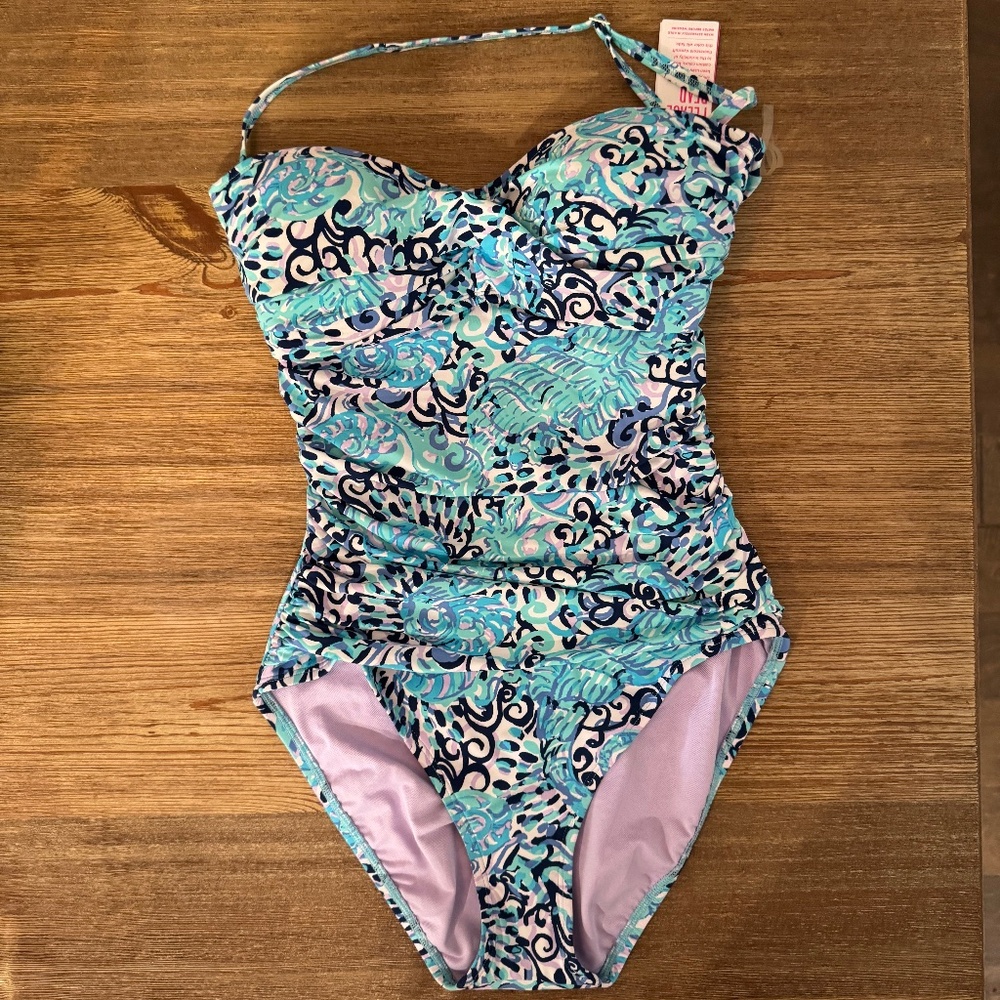 Lilly Pulitzer NWT Flamenco One Piece Swimsuit Light Aqua Spritz Size 6